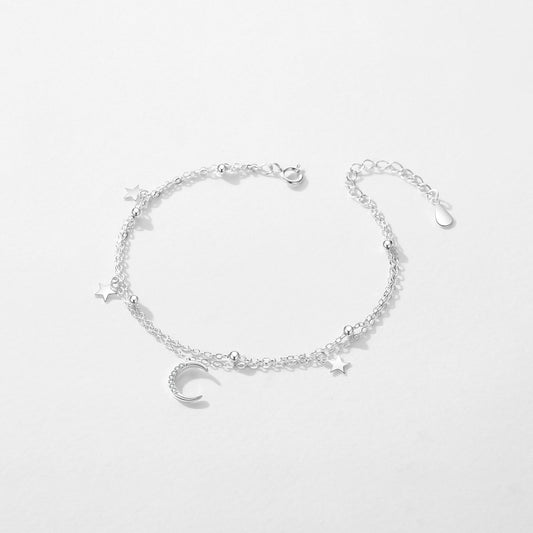 S925 Sterling Silver Star Moon Double Layer