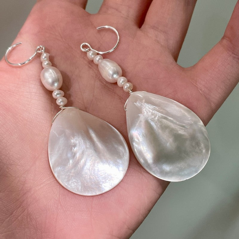 Water Drop White Butterfly Shell  Earrings