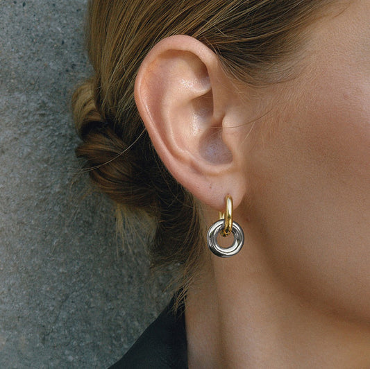 Titanium Steel Double Ring Earrings Light Luxury
