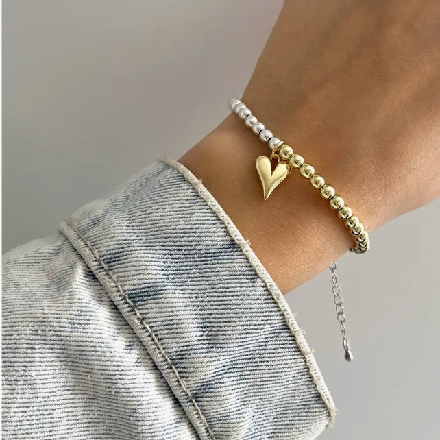Round Beads Glossy Heart-shaped Multi-part Bracelet