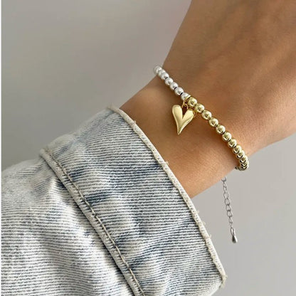 Round Beads Glossy Heart-shaped Multi-part Bracelet
