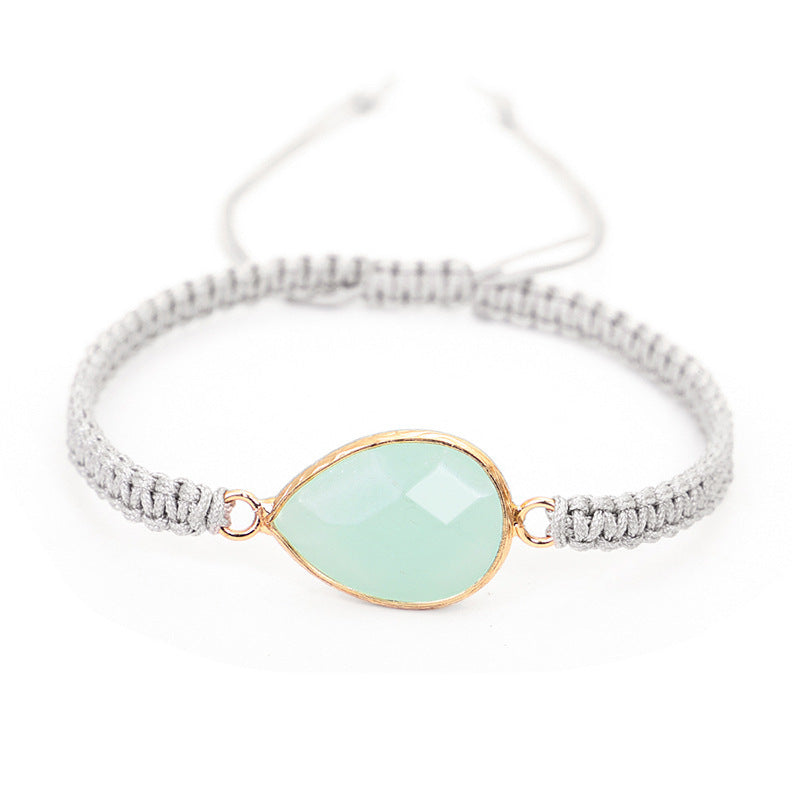 Woven Bracelet Drop Shape Green Gold Stone