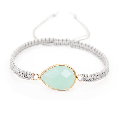Woven Bracelet Drop Shape Green Gold Stone