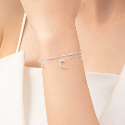 S925 Sterling Silver Star Moon Double Layer