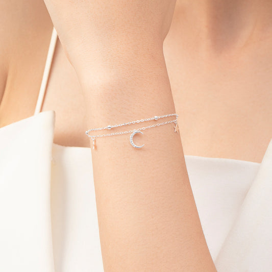 S925 Sterling Silver Star Moon Double Layer