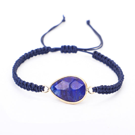 Woven Bracelet Drop Shape Green Gold Stone