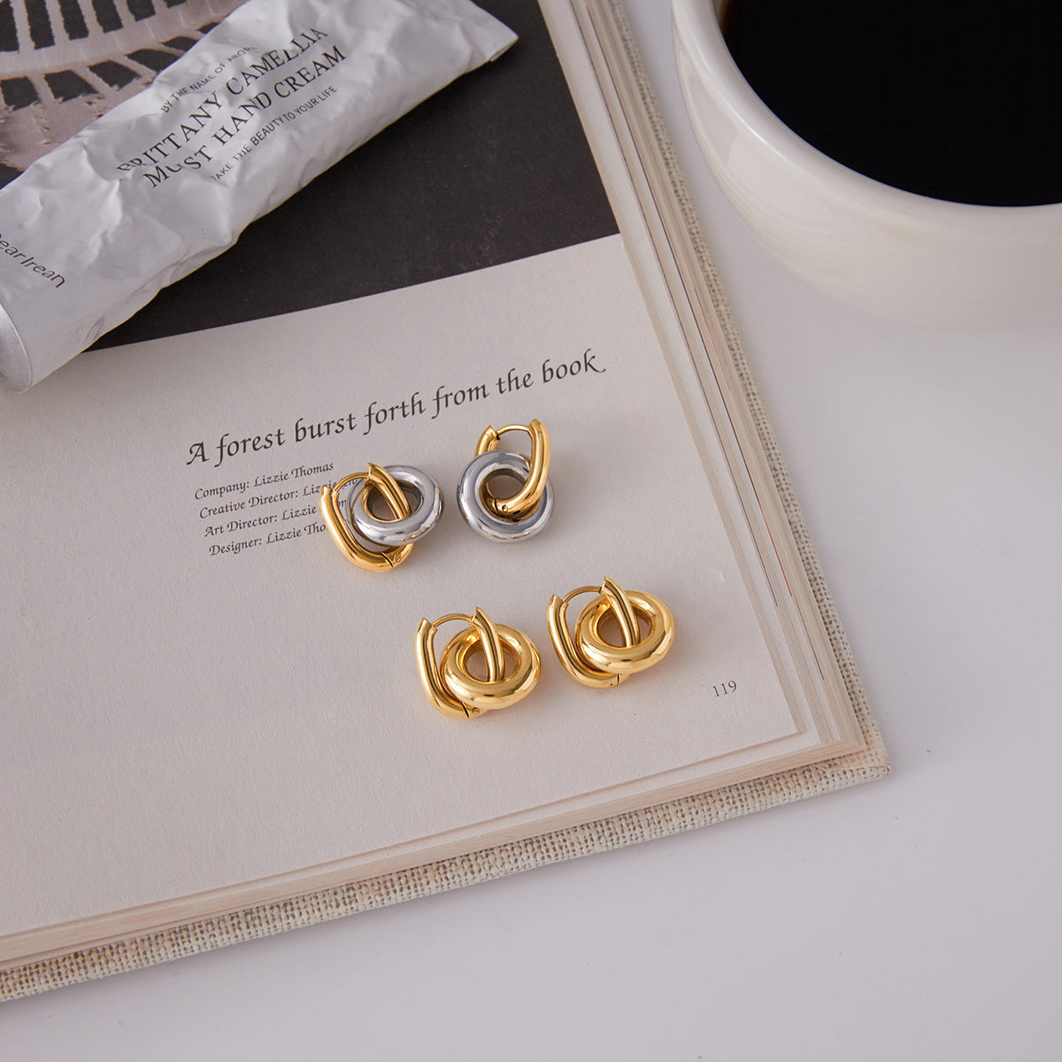 Titanium Steel Double Ring Earrings Light Luxury