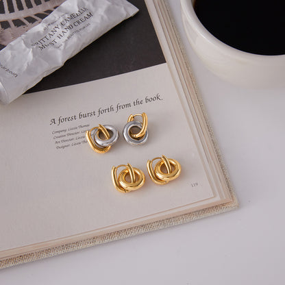 Titanium Steel Double Ring Earrings Light Luxury
