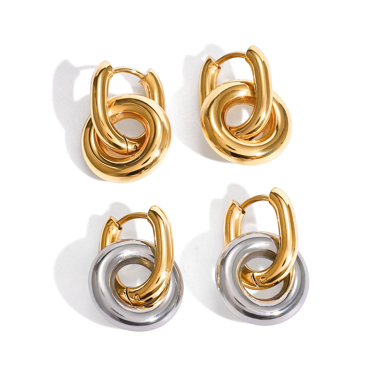 Titanium Steel Double Ring Earrings Light Luxury