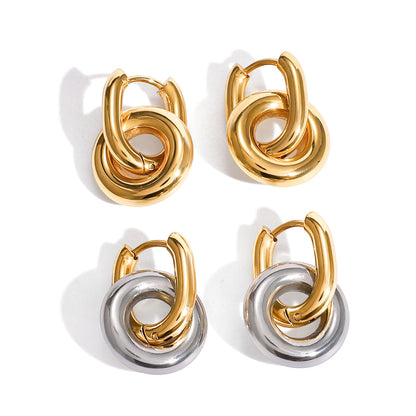 Titanium Steel Double Ring Earrings Light Luxury