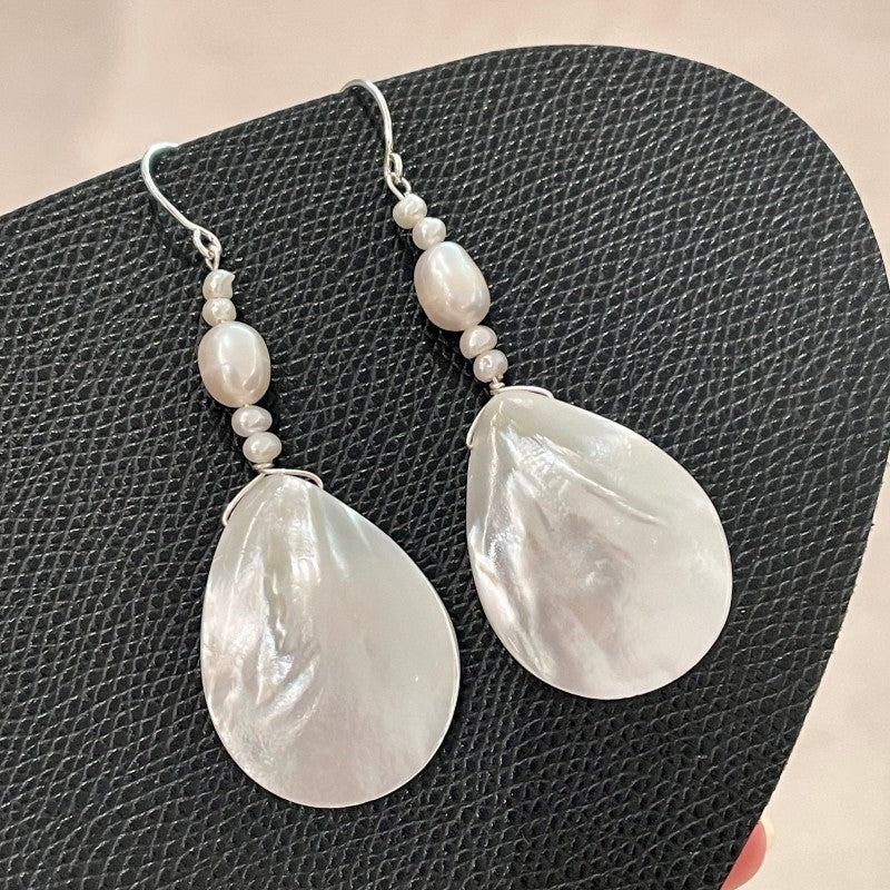 Water Drop White Butterfly Shell  Earrings