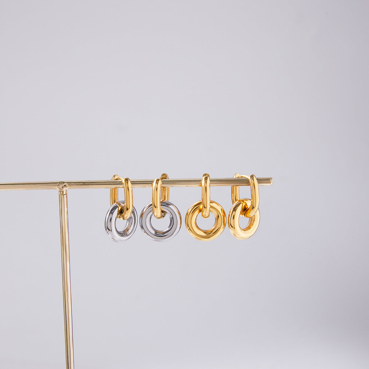 Titanium Steel Double Ring Earrings Light Luxury