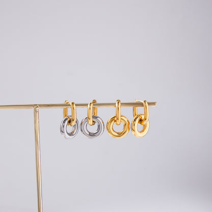 Titanium Steel Double Ring Earrings Light Luxury