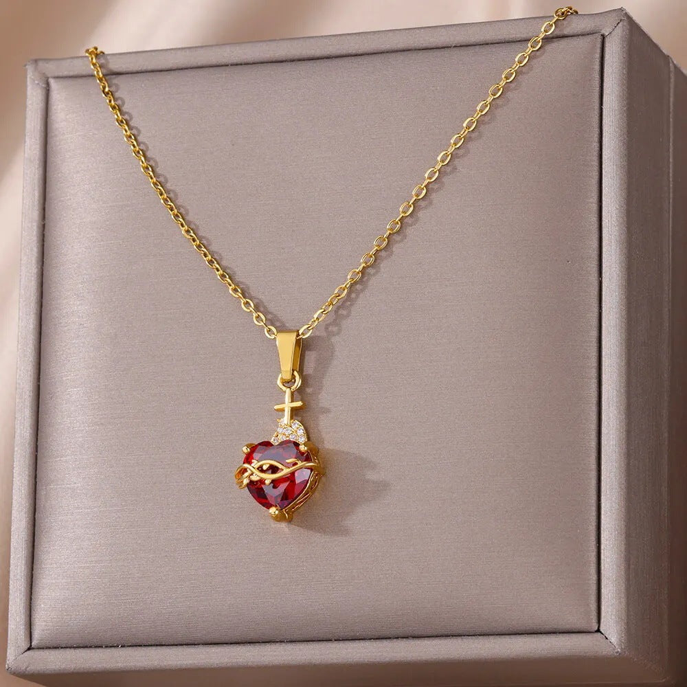 New Heart-shaped Cross Zircon Necklace