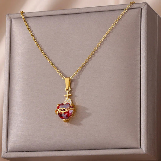 New Heart-shaped Cross Zircon Necklace