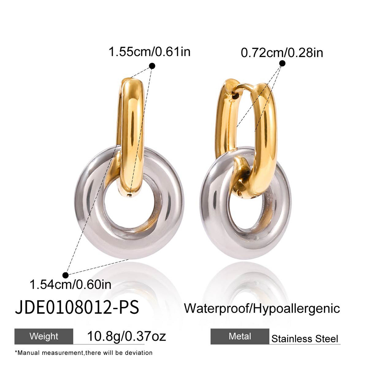 Titanium Steel Double Ring Earrings Light Luxury