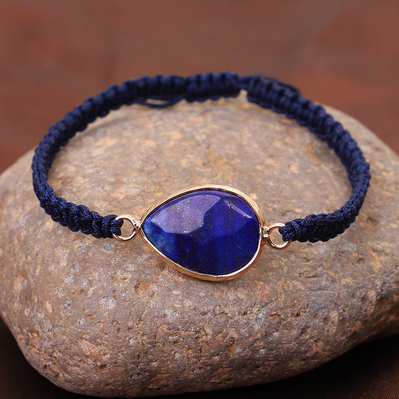 Woven Bracelet Drop Shape Green Gold Stone
