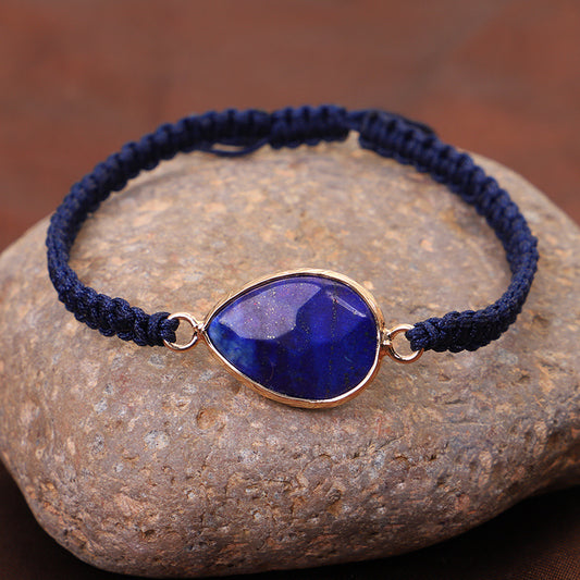 Woven Bracelet Drop Shape Green Gold Stone