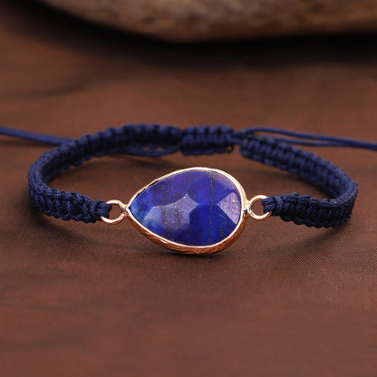 Woven Bracelet Drop Shape Green Gold Stone
