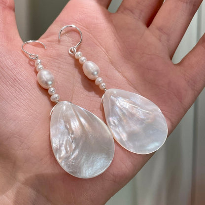 Water Drop White Butterfly Shell  Earrings