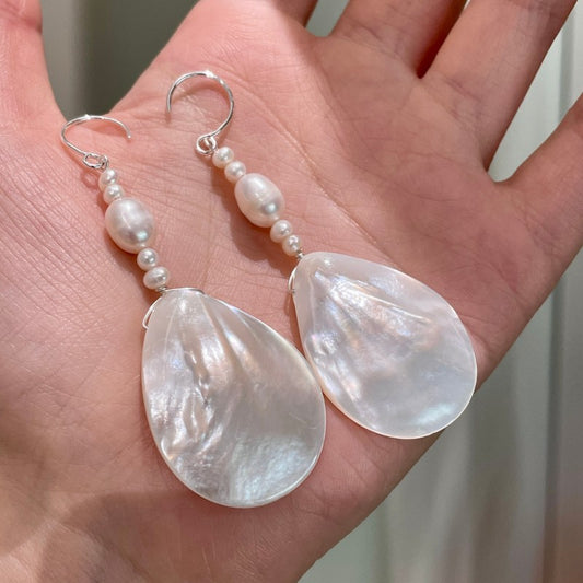 Water Drop White Butterfly Shell  Earrings
