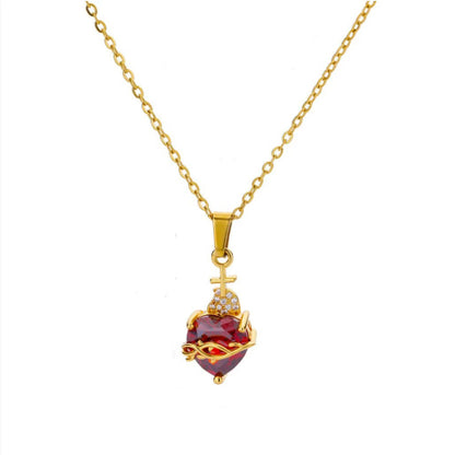 New Heart-shaped Cross Zircon Necklace