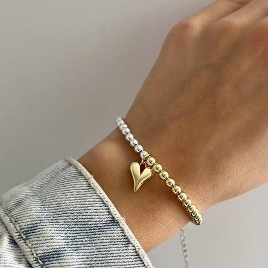 Round Beads Glossy Heart-shaped Multi-part Bracelet