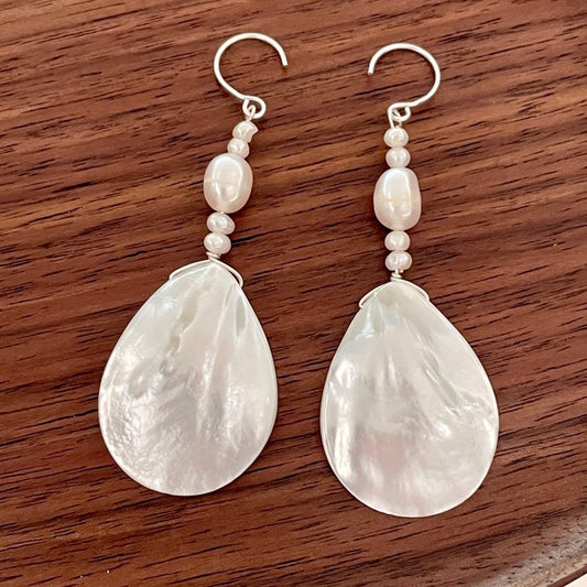Water Drop White Butterfly Shell  Earrings